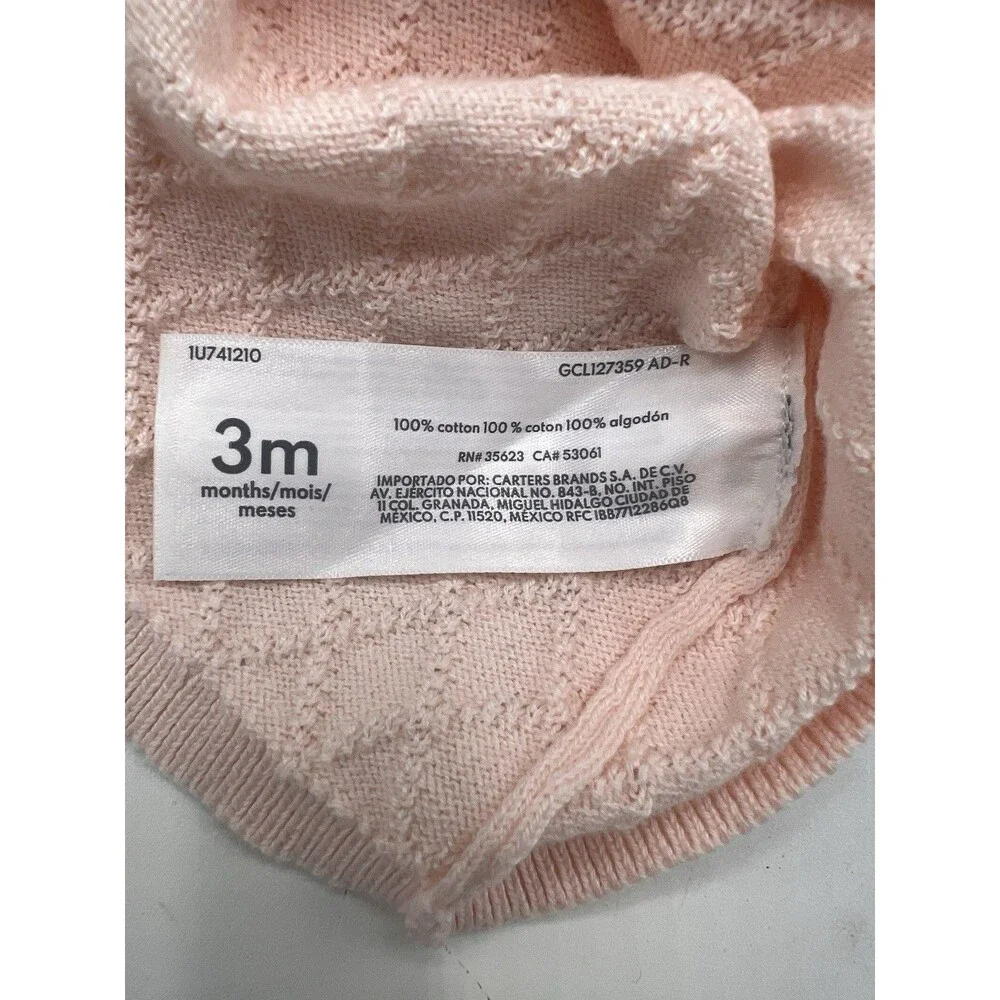 Carter’s Baby Girls Pink Diamond Knit Cardigan Sweater 3M NWOT 100% Cotton New
